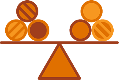 A scale with different colored balls balanced on either side. 