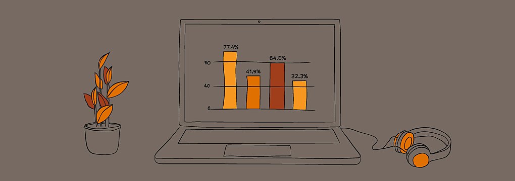 Sketch of an analytics report on a work from home laptop screen.